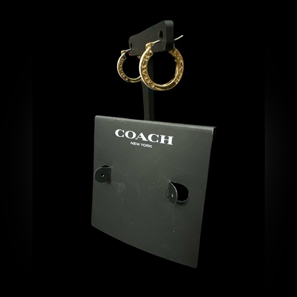 Coach Gold & White Classic Hoop Earrings NWT - Picture 3 of 5